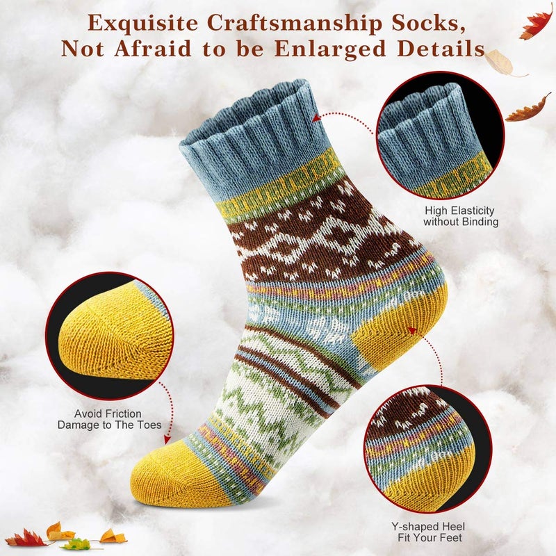 FYC Women Socks Winter - Gifts for Women - Warm Thick Soft Wool Cozy Crew Socks Christmas Stocking Stuffers Gifts for Woman (Multicolor-12-5pairs) - Image 5